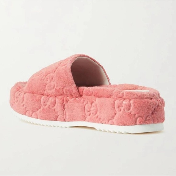 GUCCI 38 US 8 Angelina GG Logo Sponge Pink Monoriccio WEDGES Platform shoes - Picture 4 of 6